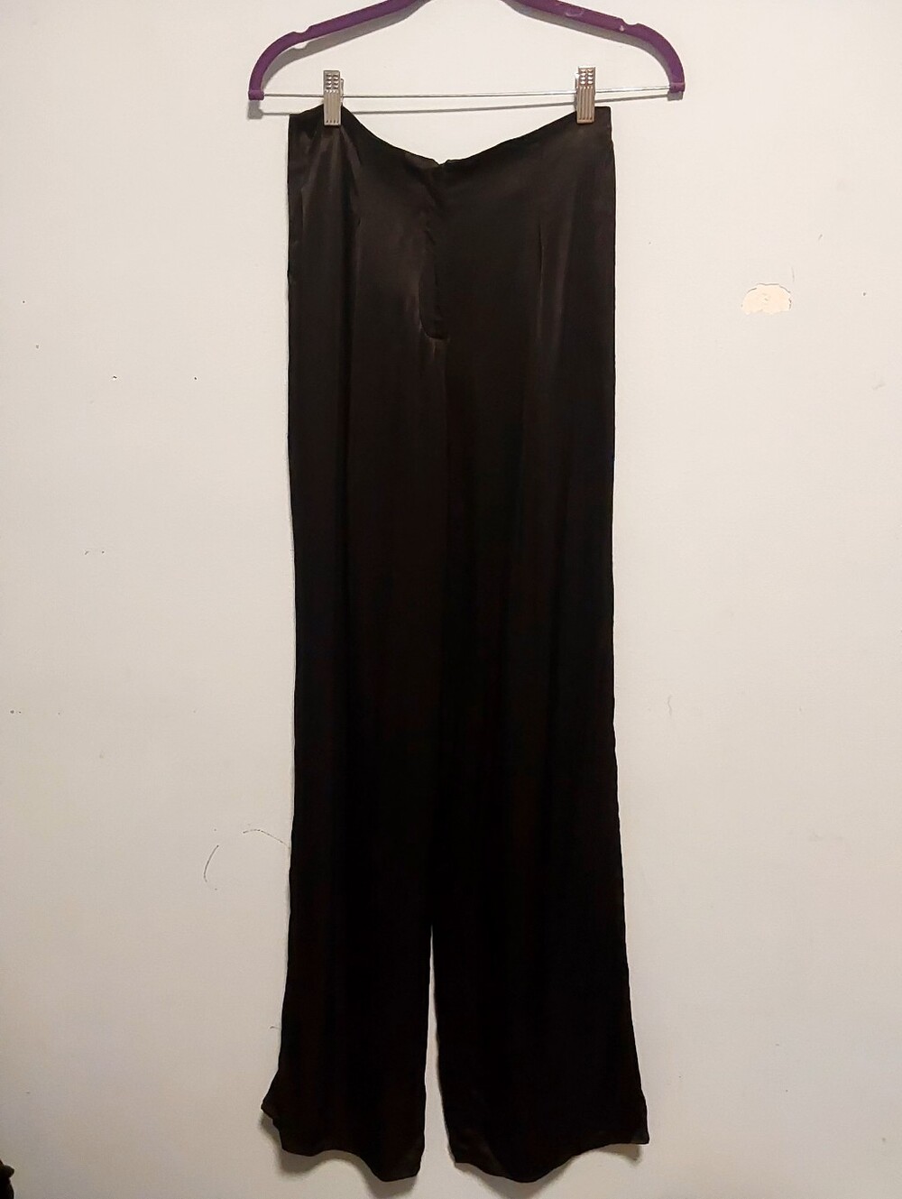 Zara High-Waisted Black Satin Wide-Leg Flowy Trousers Zip Front Small NWT